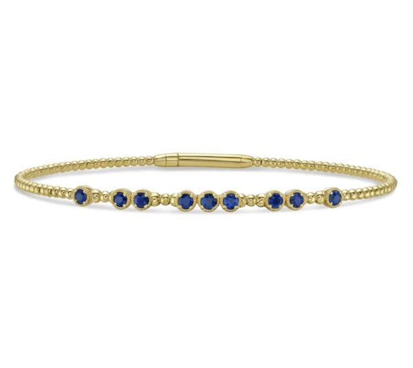 14K Yellow Gold Beaded Bangle with .65ctw Blue Sapphires Size 6.75 Bracelets 3
