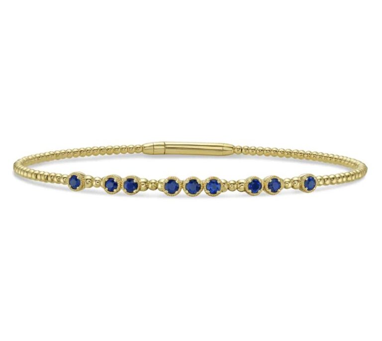 14K Yellow Gold Beaded Bangle with .65ctw Sapphires Size 6.75 Bracelets 2