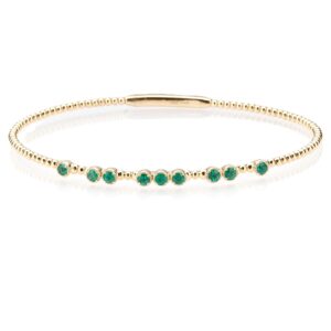 14K Yellow Gold Flexible Bangle with .60ctw Green Emeralds Size 6.75