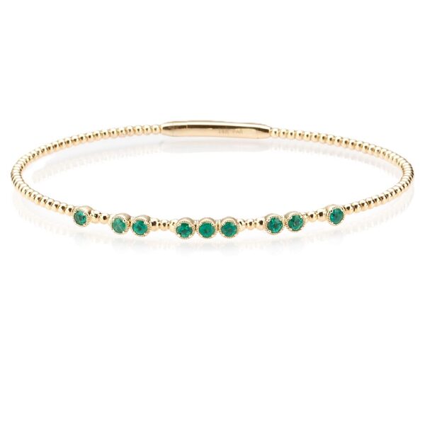 14K Yellow Gold Flexible Bangle with .60ctw Green Emeralds Size 6.75 Bracelets 3