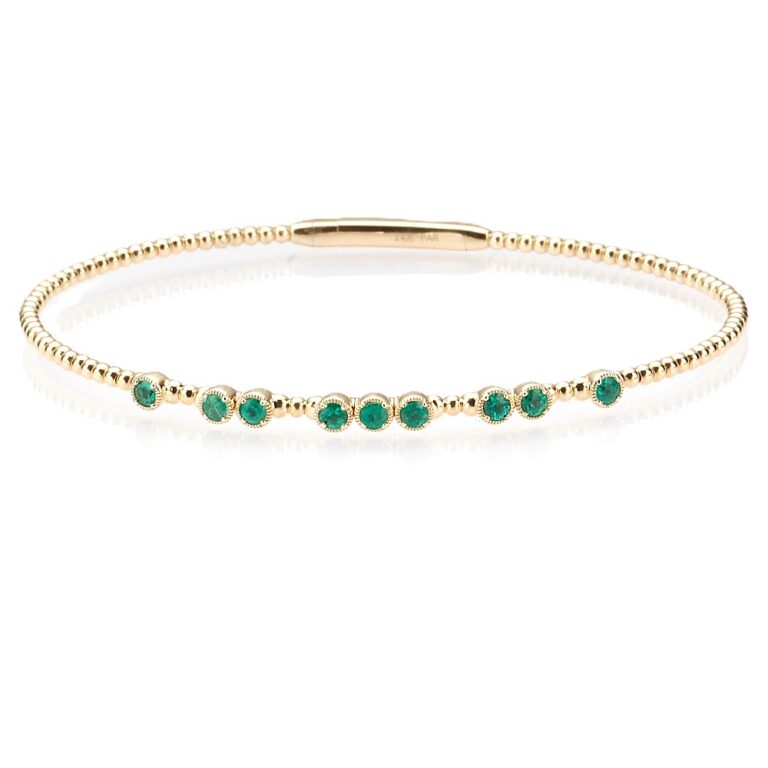 14K Yellow Gold Flexible Bangle with .60ctw Emeralds Size 6.75 Bracelets 2