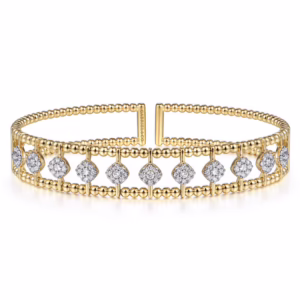 14K Yellow Gold Bujukan Bead Cuff with .71ctw Pave Diamonds Size 6