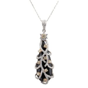 18K White Gold Pendant with 1.89g Onyx & .87ctw Diamonds