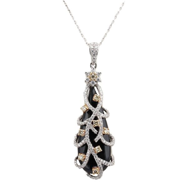 18K White Gold Pendant with 1.89g Onyx & .87ctw Diamonds Fine Jewelry 3