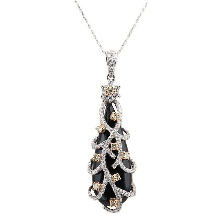 18K White Gold Pendant with 1.89g Onyx & .87ctw Diamonds Fine Jewelry 2