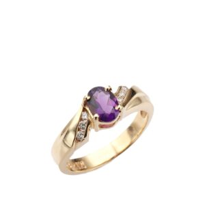 14K Yellow Gold Ring with .77ct Oval Amethyst & .15ctw Diamonds Size 6.5