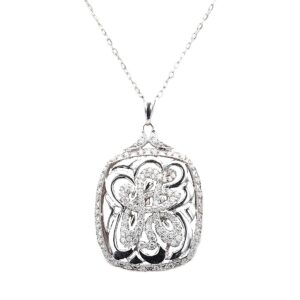 18K White Gold Floral Style Pendant with .73ctw Diamonds 16