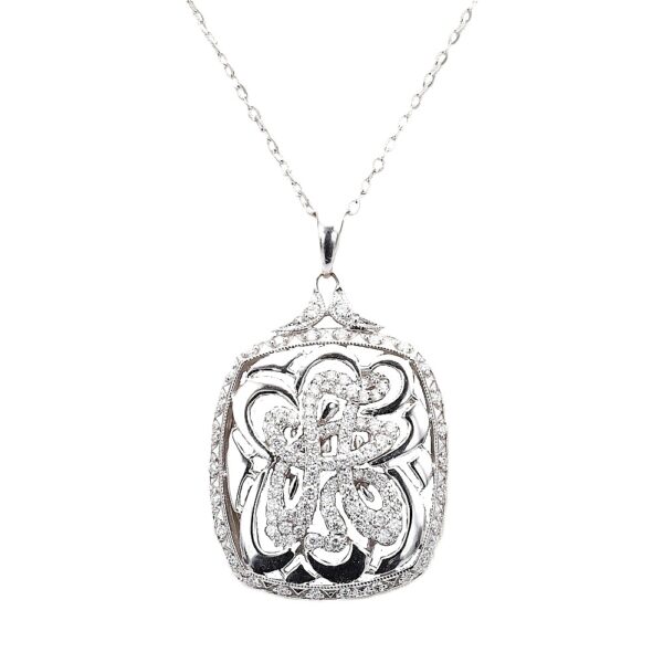 18K White Gold Floral Style Pendant with .73ctw Diamonds 16″ Fine Jewelry 3
