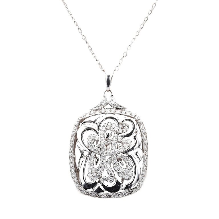 18K White Gold Floral Style Pendant with .73ctw Diamonds 16″ Fine Jewelry 2