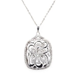 18K White Gold Floral Style Pendant with .75ctw Diamonds