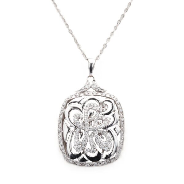 18K White Gold Floral Style Pendant with .75ctw Diamonds Fine Jewelry 3