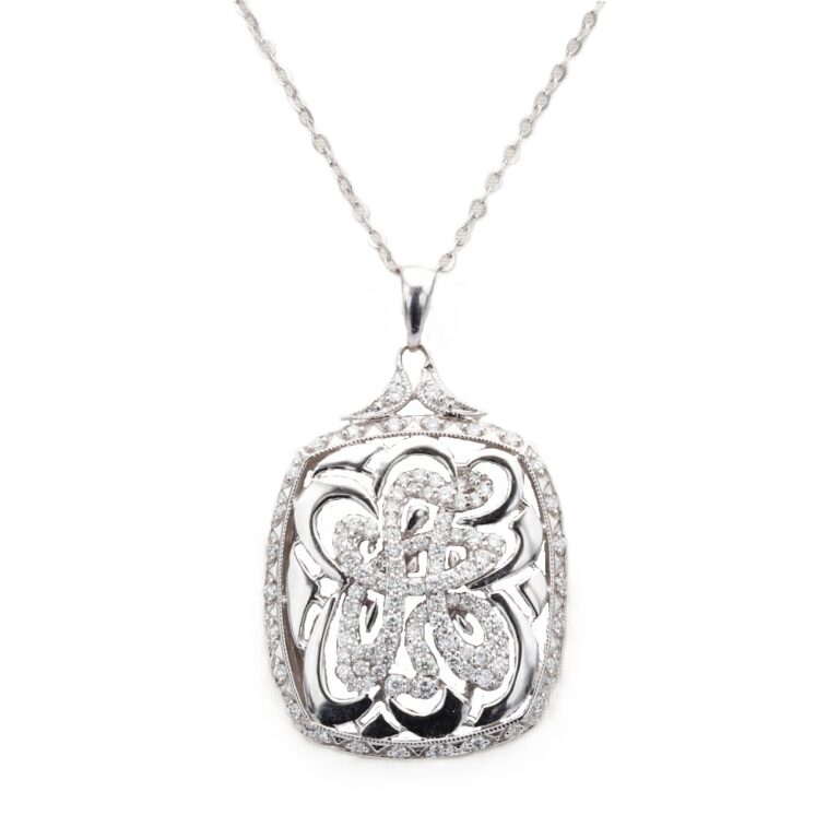 18K White Gold Floral Style Pendant with .75ctw Diamonds Fine Jewelry 2
