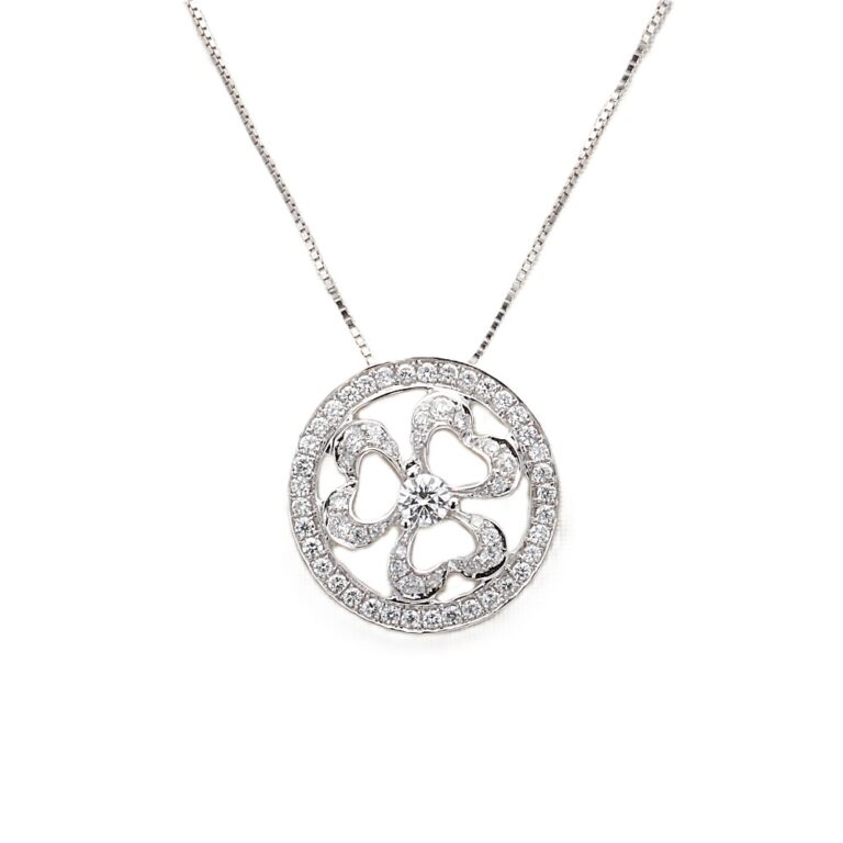 18K White Gold Halo Pendant with .50ctw Diamonds 18″ Fine Jewelry 2