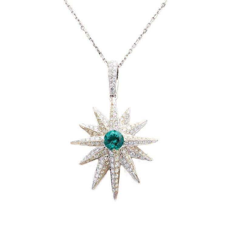 18K White Gold Star Pendant with .50ct Lab-Grown Emerald & .65ctw Natural Diamonds 16″ Fine Jewelry 2
