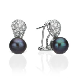 14K White Gold Earrings with 6.29ctw Tahitian Pearls & .26ctw Diamonds