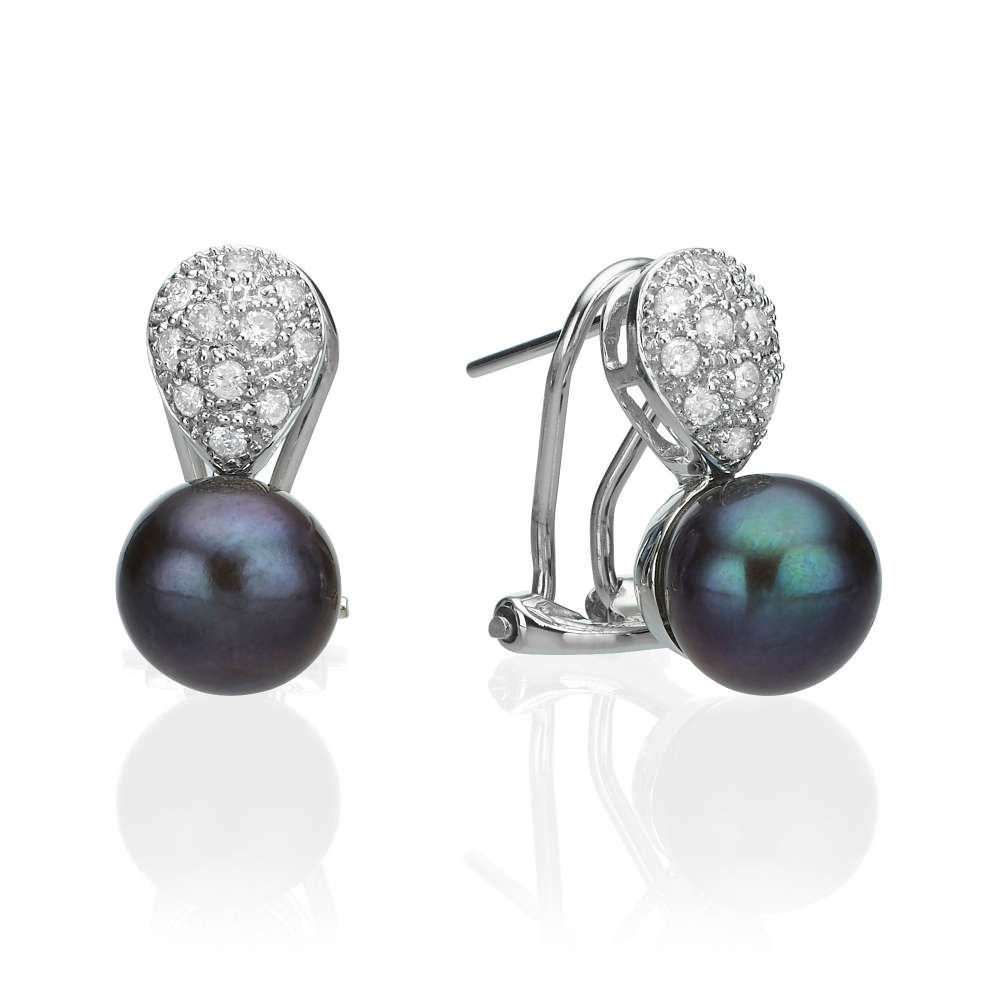 14K White Gold Earrings with 6.29ctw Tahitian Pearls & .26ctw Diamonds Earrings