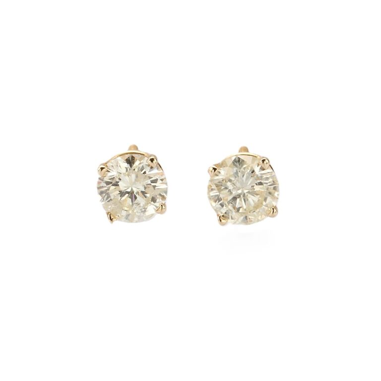 14K Yellow Gold Solitaire Studs with 1.45ctw Round Diamonds (K, SI2) Earrings 3