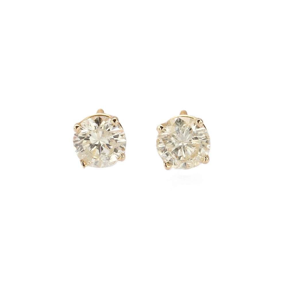 14K Yellow Gold Solitaire Studs with 1.45ctw Round Diamonds (K, SI2) Earrings