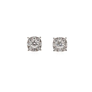 18K White Gold Illusion Cluster Studs with .39ctw Round Diamonds