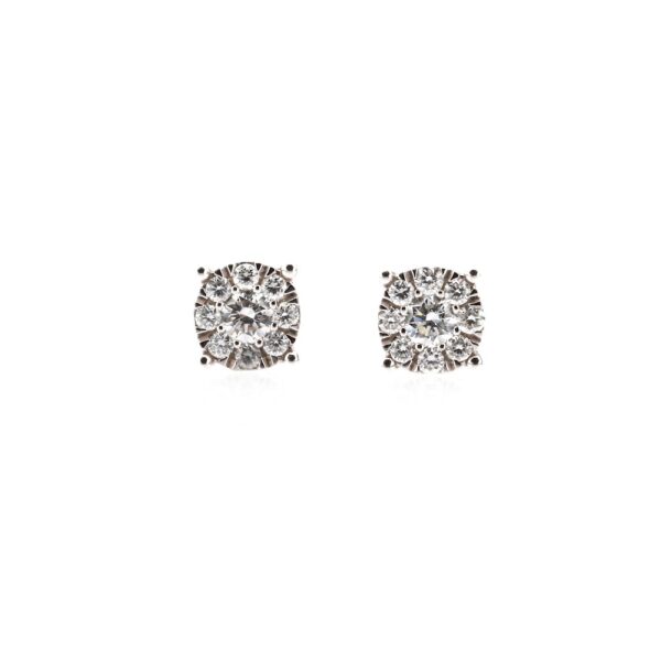 18K White Gold Illusion Cluster Studs with .39ctw Round Diamonds Earrings 5