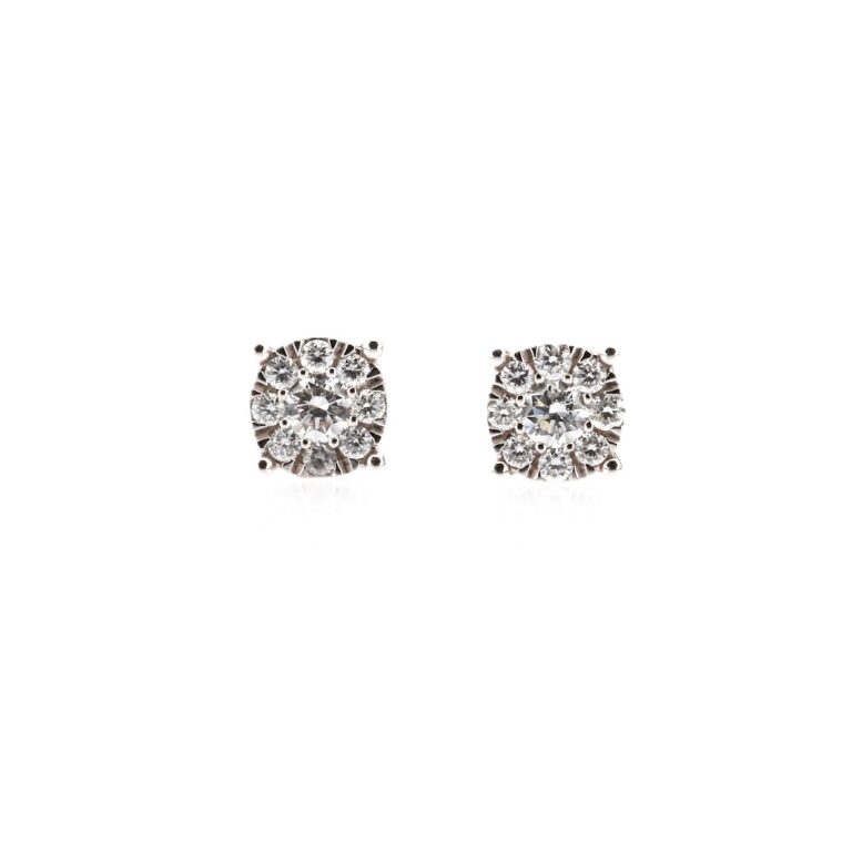 18K White Gold Illusion Cluster Studs with .39ctw Round Diamonds Earrings 3