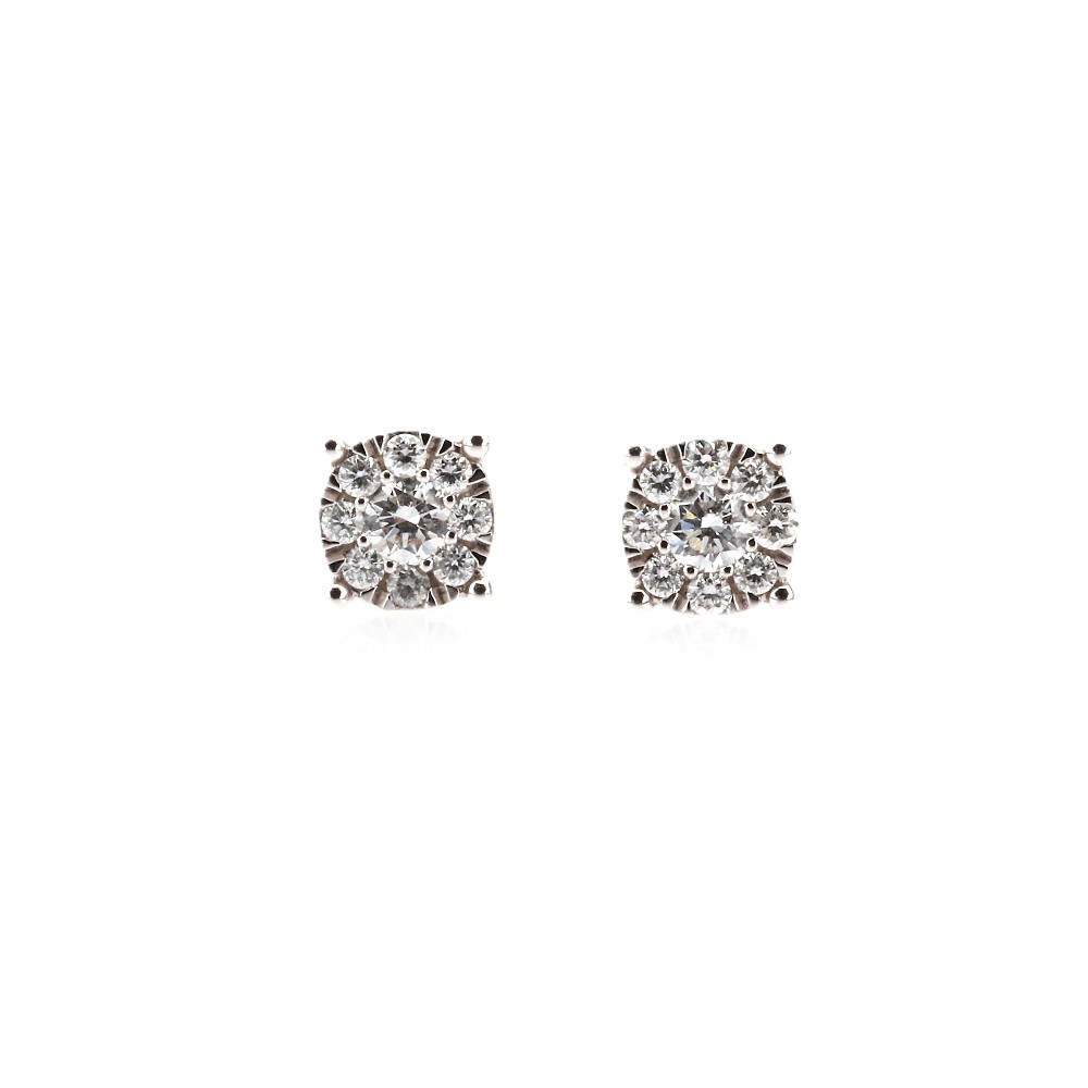 18K White Gold Illusion Cluster Studs with .39ctw Round Diamonds Earrings