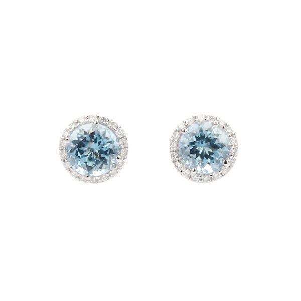14K White Gold March Birthstone Studs with 1.50ctw Aquamarine & .22ctw Diamond Halo Earrings 5