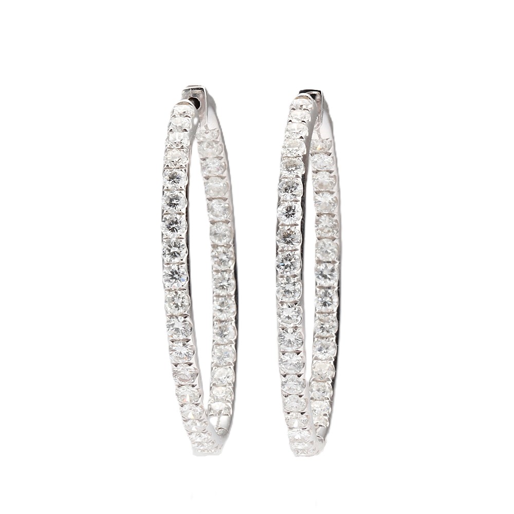 18K White Gold Hoops with 3.25ctw Diamonds Earrings