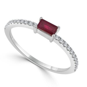 14K White Gold July Birthstone Ring with .14ct Baguette Ruby & .09ctw Diamonds Size 6.5