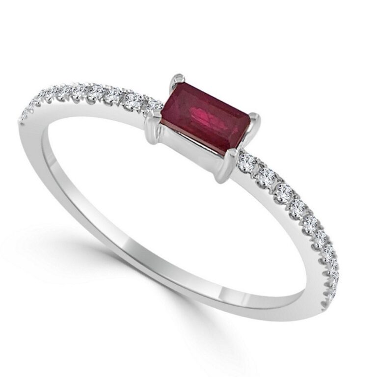 14K White Gold July Birthstone Ring with .14ct Baguette Ruby & .09ctw Diamonds Size 6.5 Fine Jewelry 2