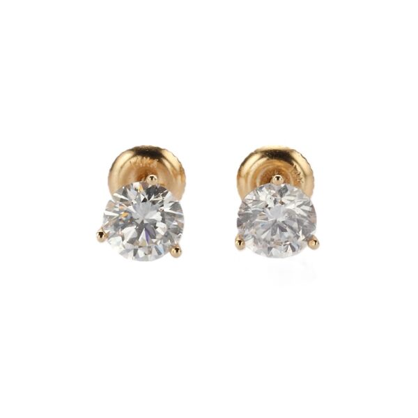 14K Yellow Gold Solitaire Studs with 2.07ctw Round Diamonds (I, VVS2) Earrings 5