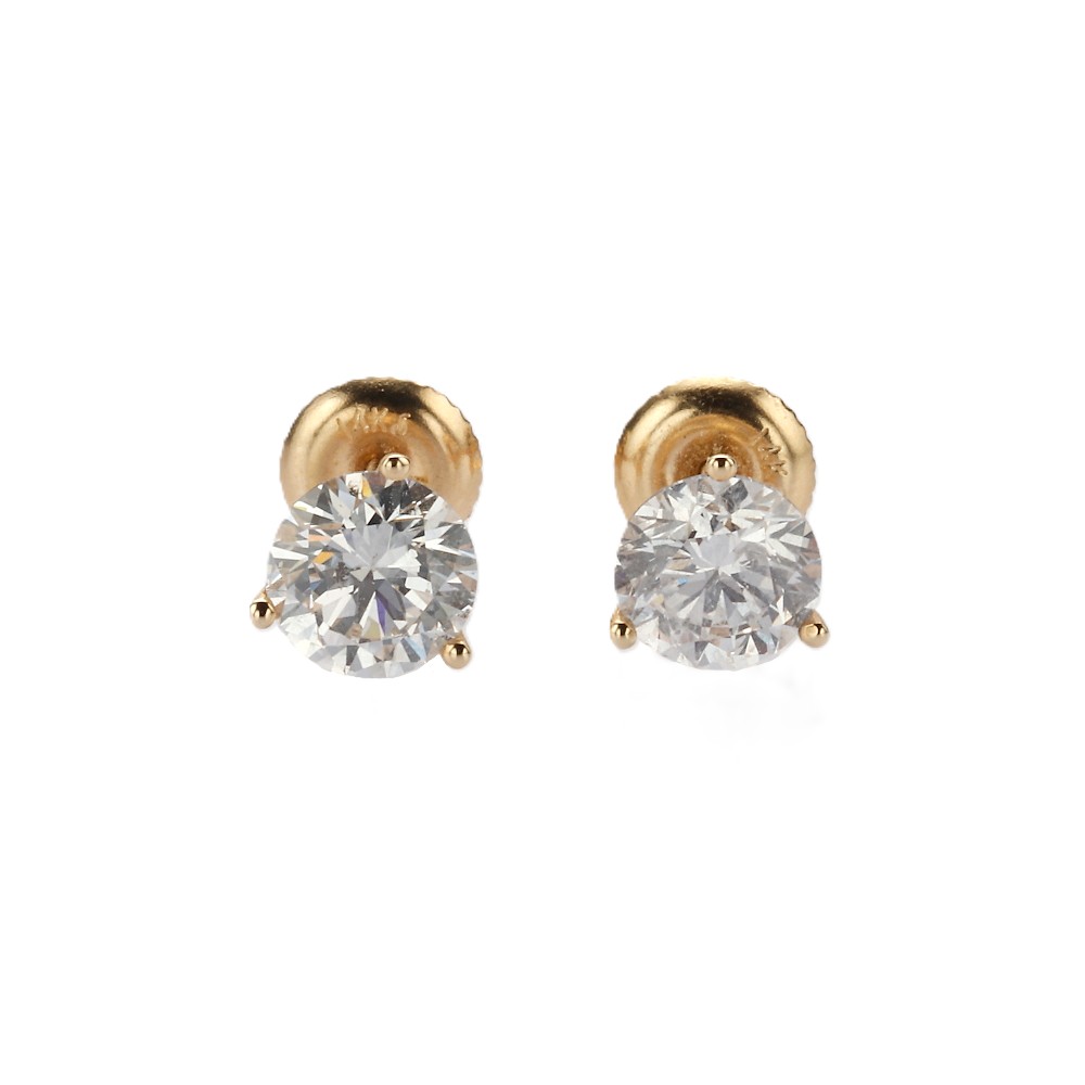 14K Yellow Gold Solitaire Studs with 2.07ctw Round Diamonds (I, VVS2) Earrings