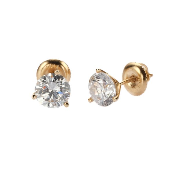 14K Yellow Gold Solitaire Studs with 2.07ctw Round Diamonds (I, VVS2) Earrings 6