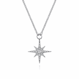 14K White Gold Starburst Necklace with .24ctw Diamonds 17.5
