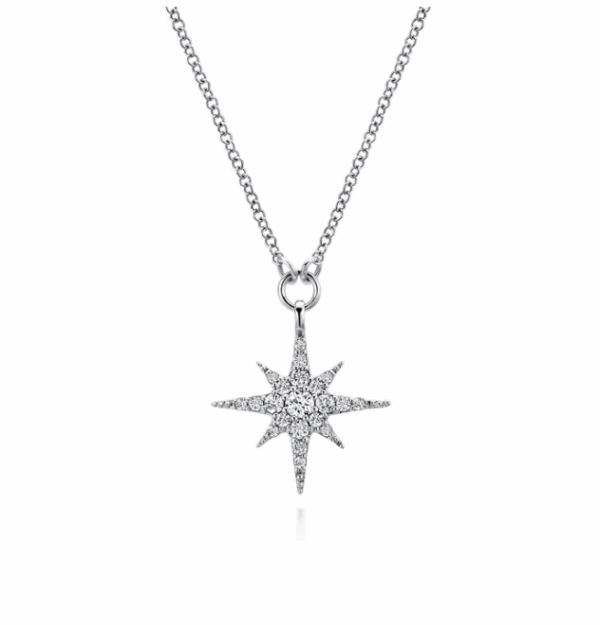 14K White Gold Starburst Necklace with .24ctw Diamonds 17.5″ Fine Jewelry 7