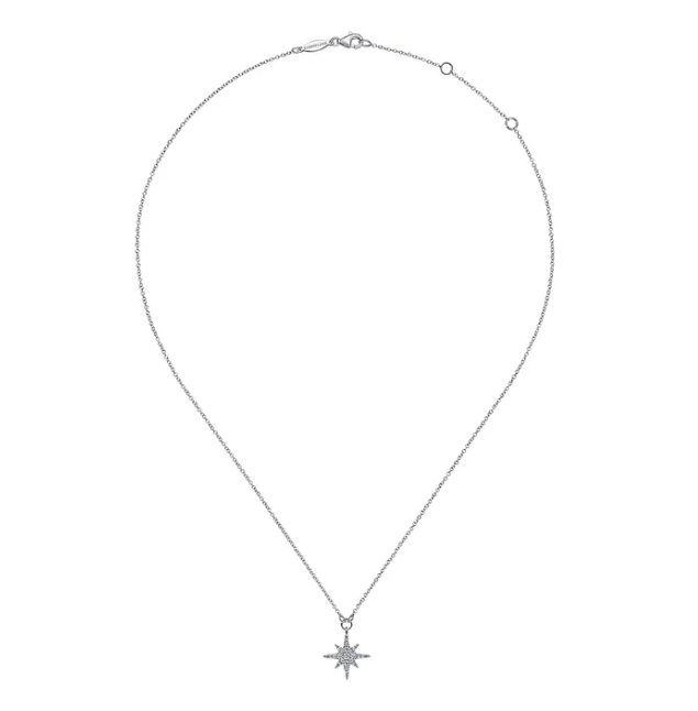 14K White Gold Starburst Necklace with .24ctw Diamonds 17.5″ Fine Jewelry 3