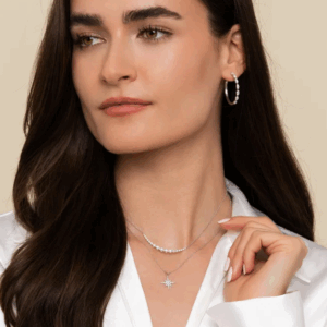 14K White Gold Starburst Necklace with .24ctw Diamonds 17.5