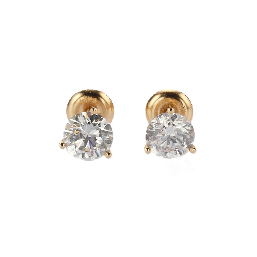 14K Yellow Gold Martini Solitaire Studs with 1.93ctw Round Diamonds (G/H, SI) Earrings