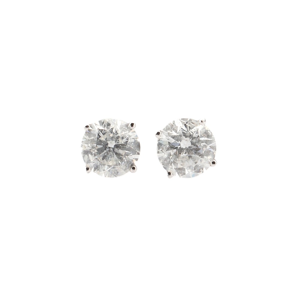14K White Gold Solitaire Studs with 2.53ctw Round Diamonds (G/H, SI) Earrings