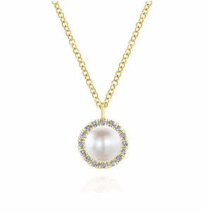 14K Yellow Gold June Birthstone Pendant with .35ct Freshwater Pearl & .13ctw Diamond Halo 14-16″ Fine Jewelry 4