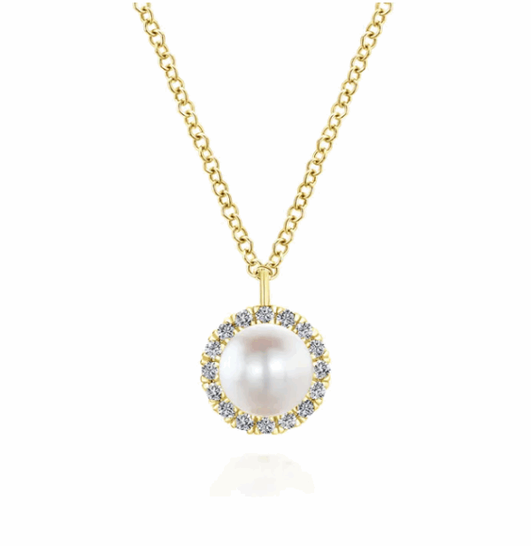 14K Yellow Gold June Birthstone Pendant with .35ct Freshwater Pearl & .13ctw Diamond Halo 14-16″ Fine Jewelry 7