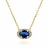 14K Yellow Gold East-West Pendant with .93ct Oval Blue Sapphire & .11ctw Diamond Halo 17.5″ Fine Jewelry 10