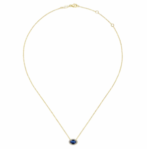 14K Yellow Gold East-West Pendant with .93ct Oval Blue Sapphire & .11ctw Diamond Halo 17.5″ Fine Jewelry 6