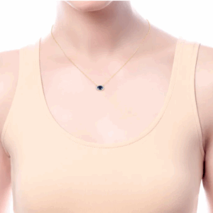 14K Yellow Gold East-West Pendant with .93ct Oval Blue Sapphire & .11ctw Diamond Halo 17.5