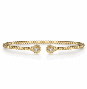 14K Yellow Gold Flower Cap Bangle with Bujukan Beads & .08ctw Diamonds Size 6.25 Bracelets 5