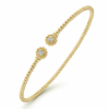 14K Yellow Gold Flower Cap Bangle with Bujukan Beads & .08ctw Diamonds Size 6.25 Bracelets 15