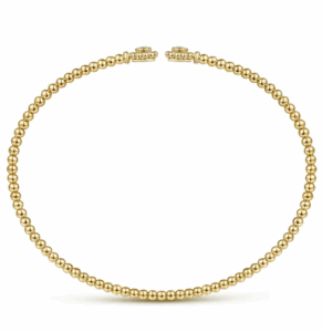 14K Yellow Gold Flower Cap Bangle with Bujukan Beads & .08ctw Diamonds Size 6.25 Bracelets 8