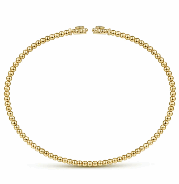 14K Yellow Gold Flower Cap Bangle with Bujukan Beads & .08ctw Diamonds Size 6.25 Bracelets 12