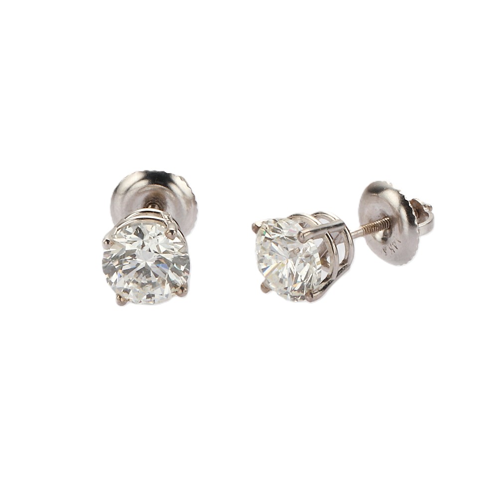 14K White Gold Solitaire Studs with 2.04ctw Round Diamonds (I, SI2/VS2) Earrings 2