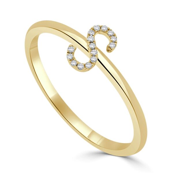 14K Yellow Gold Initial Letter “S” Ring with .03ctw Diamonds Size 6.5 Fine Jewelry 3